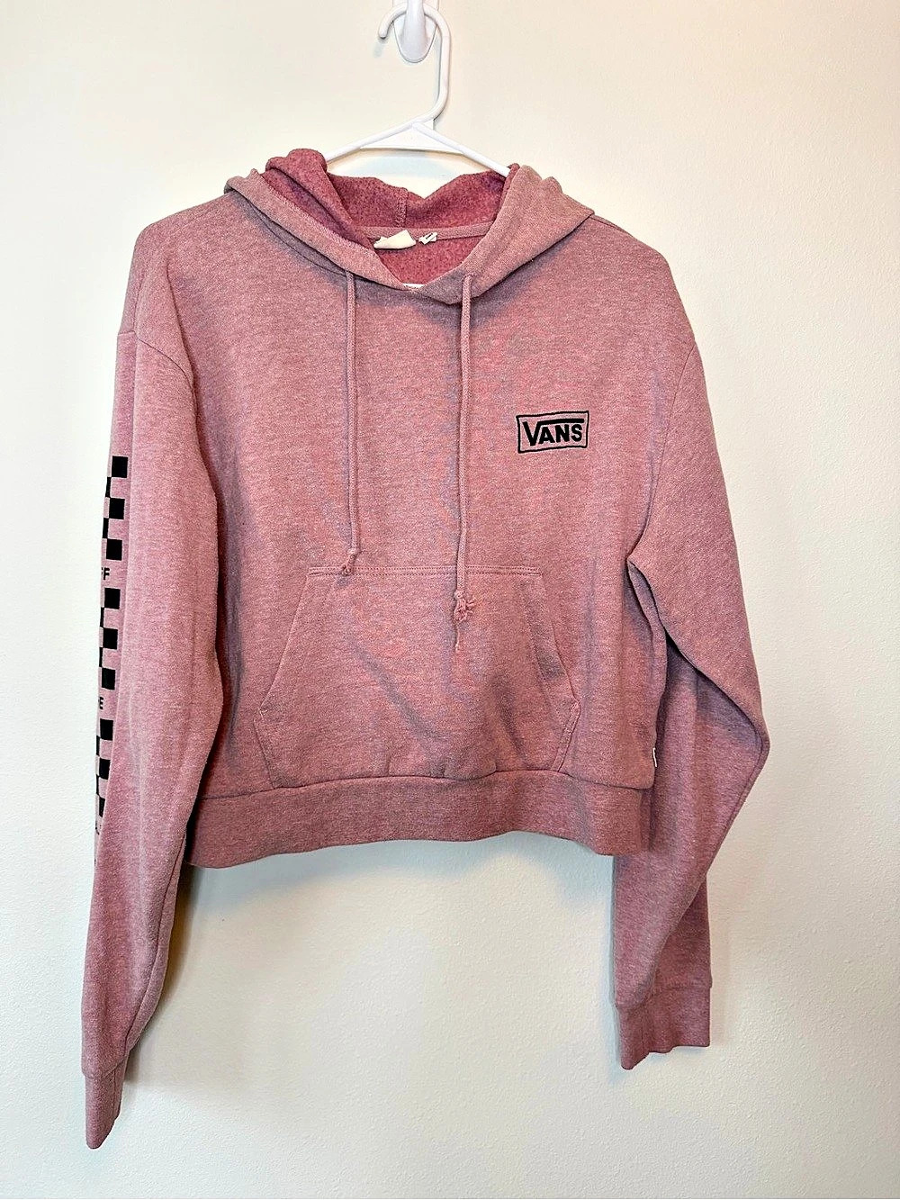 Vans Checkerboard Sleeve Crop Hoodie Pink Small
